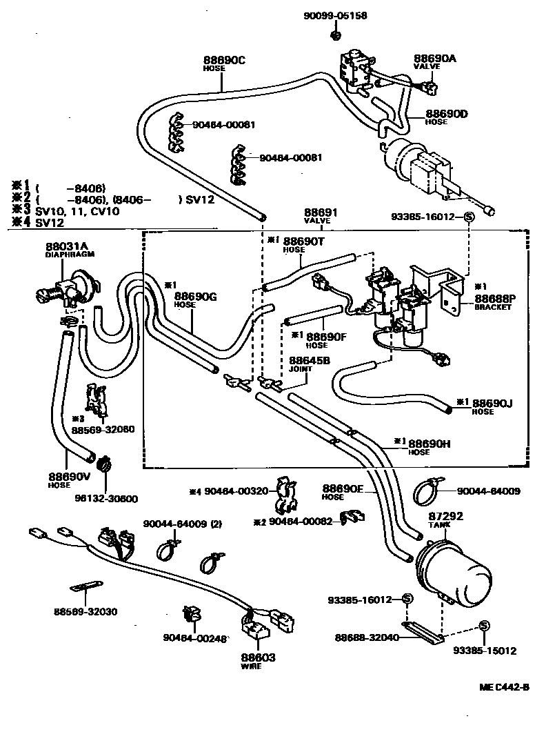 Toyota CAMRY 暖风和空调系统 - 真空管 EPC diagram — MEC442B