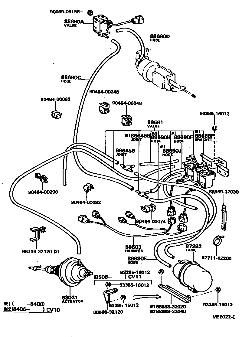 Toyota CAMRY 暖风和空调系统 - 真空管 EPC diagram — MEE022E
