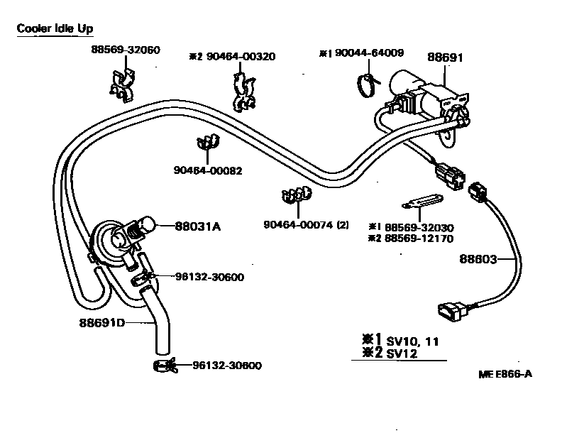 Toyota CAMRY 暖风和空调系统 - 真空管 EPC diagram — MEE866A