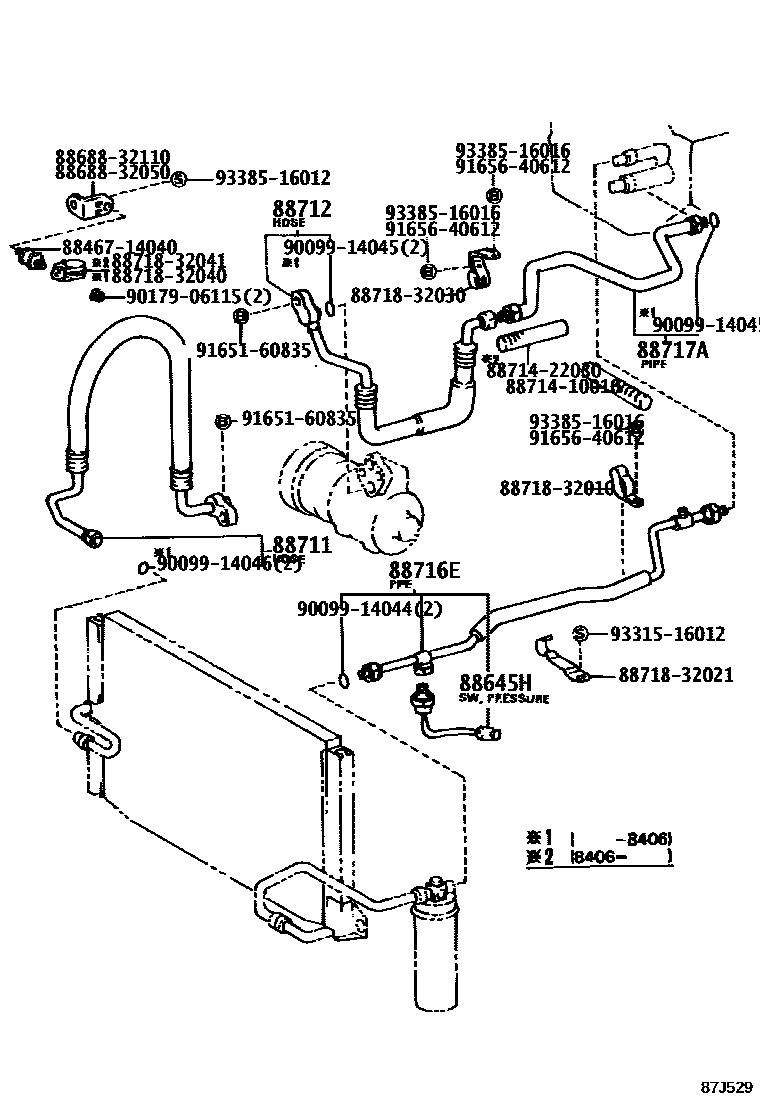 Toyota CAMRY Heating & Air Conditioning - Cooler Piping EPC diagram — 87J529
