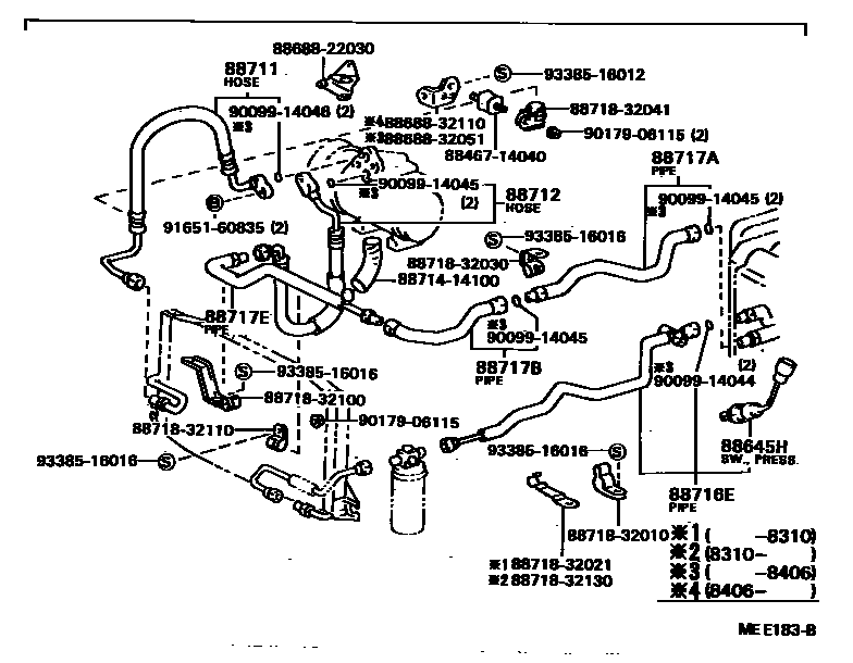 Toyota CAMRY Heating & Air Conditioning - Cooler Piping EPC diagram — MEE183B