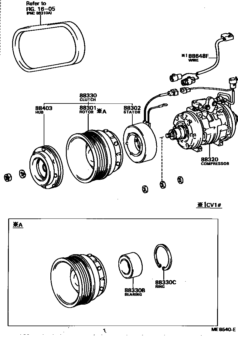 Toyota CAMRY Heating & Air Conditioning - Compressor EPC diagram — MEB540E