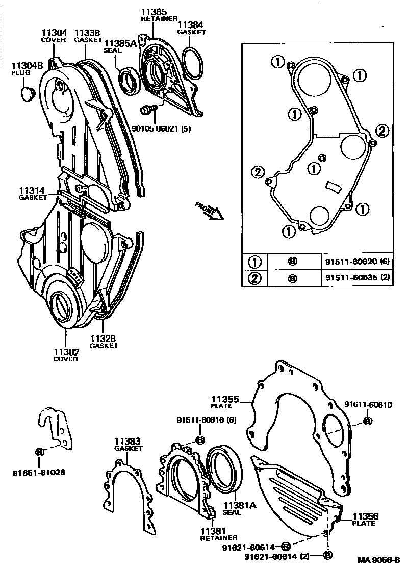 Toyota CAMRY Timing Gear Cover & Rear End Plate EPC diagram — MA9056B
