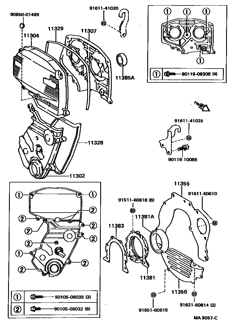 Toyota CAMRY Timing Gear Cover & Rear End Plate EPC diagram — MA9057C
