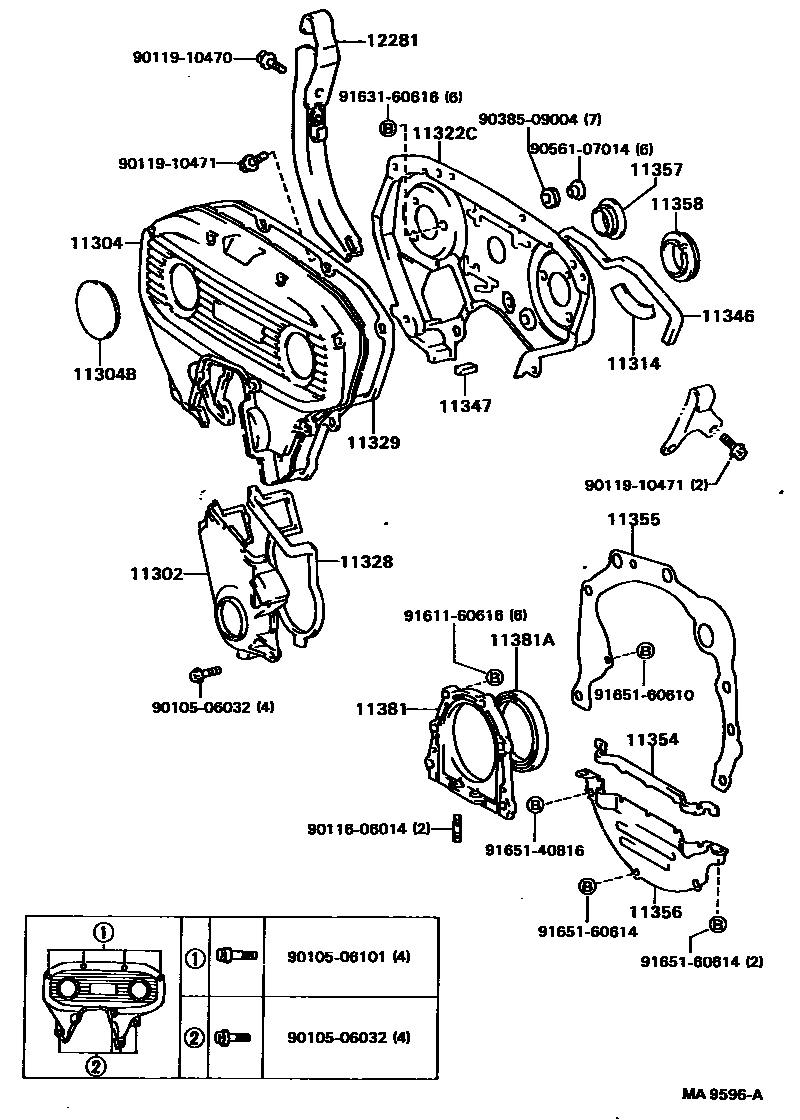 Toyota CAMRY Timing Gear Cover & Rear End Plate EPC diagram — MA9596A