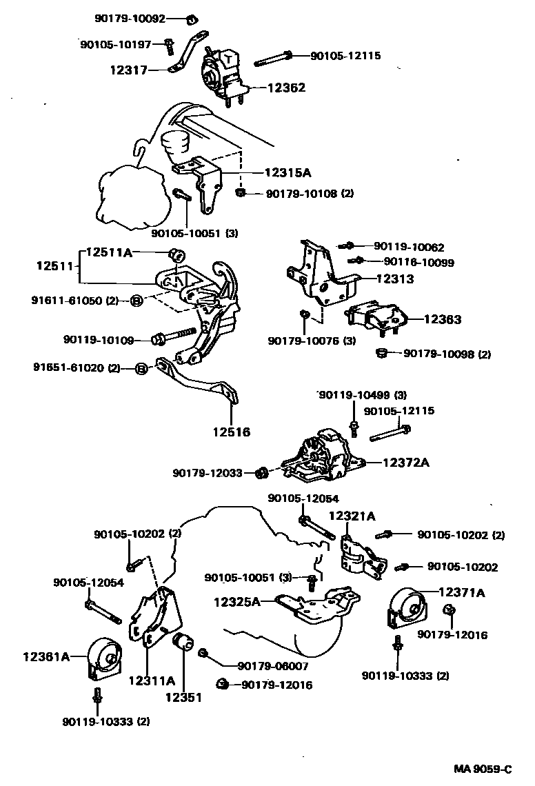 Toyota CAMRY Engine Mounting EPC diagram — MA9059C
