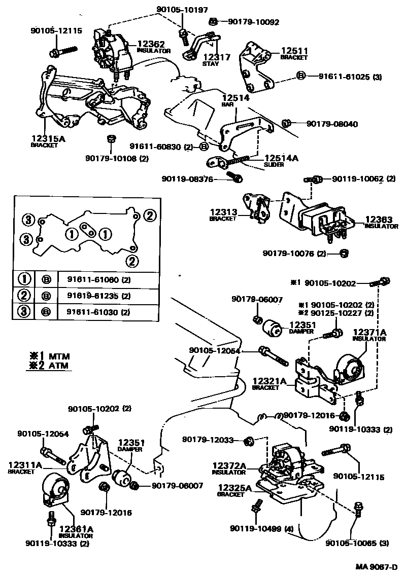 Toyota CAMRY Engine Mounting EPC diagram — MA9067D
