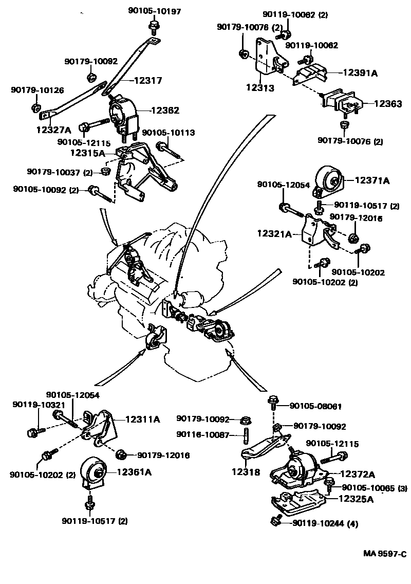 Toyota CAMRY Engine Mounting EPC diagram — MA9597C
