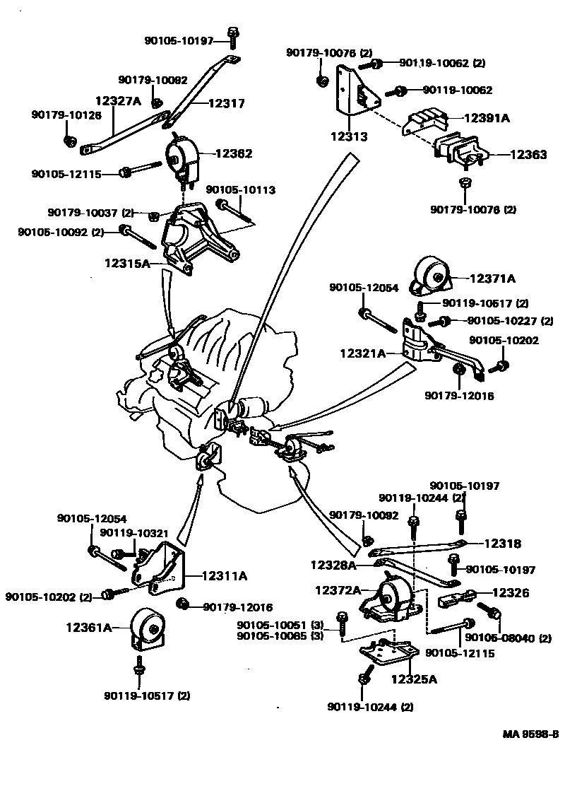 Toyota CAMRY Engine Mounting EPC diagram — MA9598B
