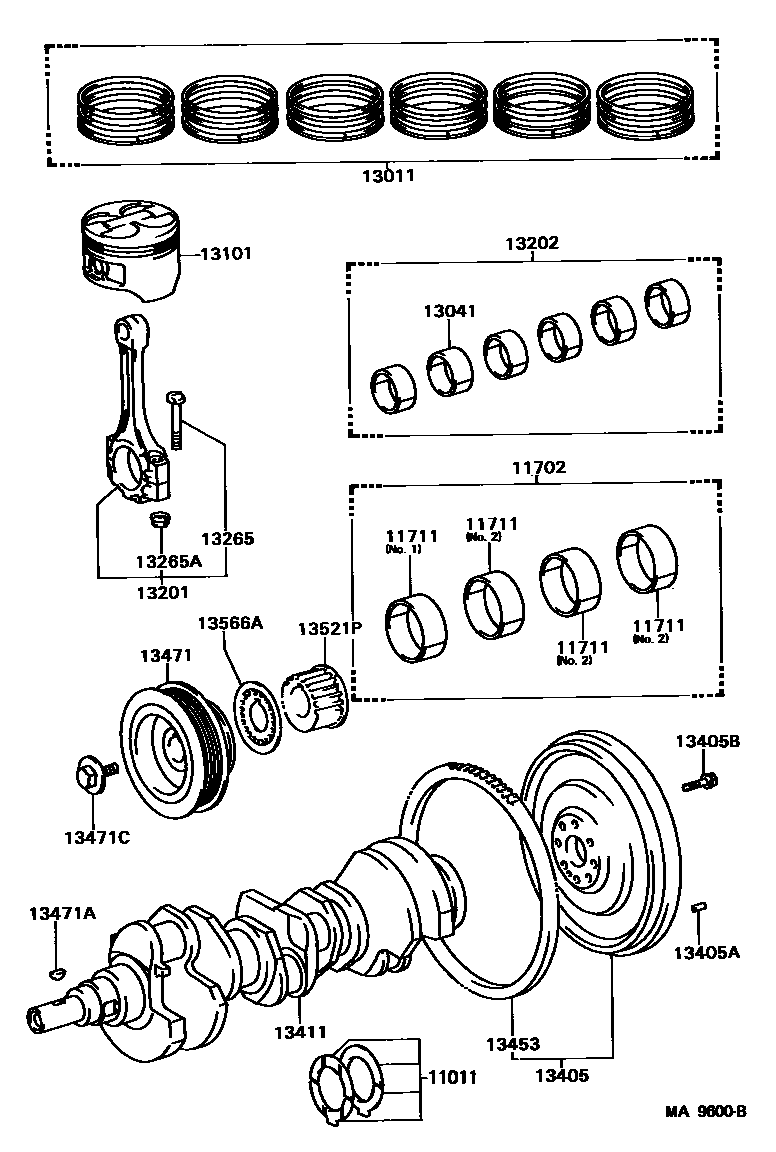 Toyota CAMRY Crankshaft & Piston EPC diagram — MA9600B