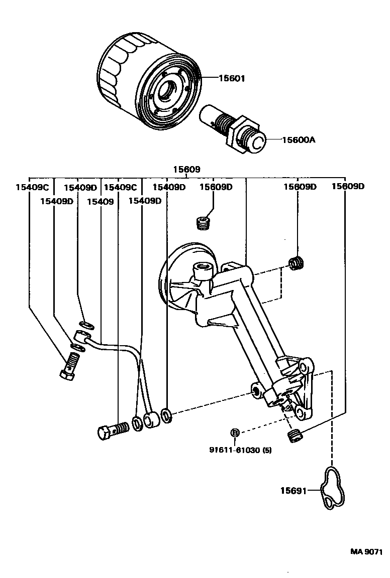 Toyota CAMRY Oil Filter EPC diagram — MA9071