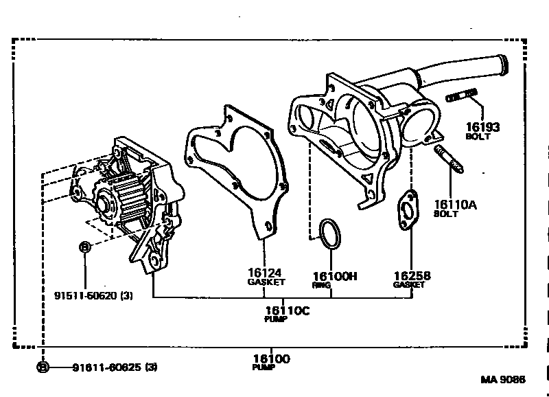 Toyota CAMRY Water Pump EPC diagram — MA9086