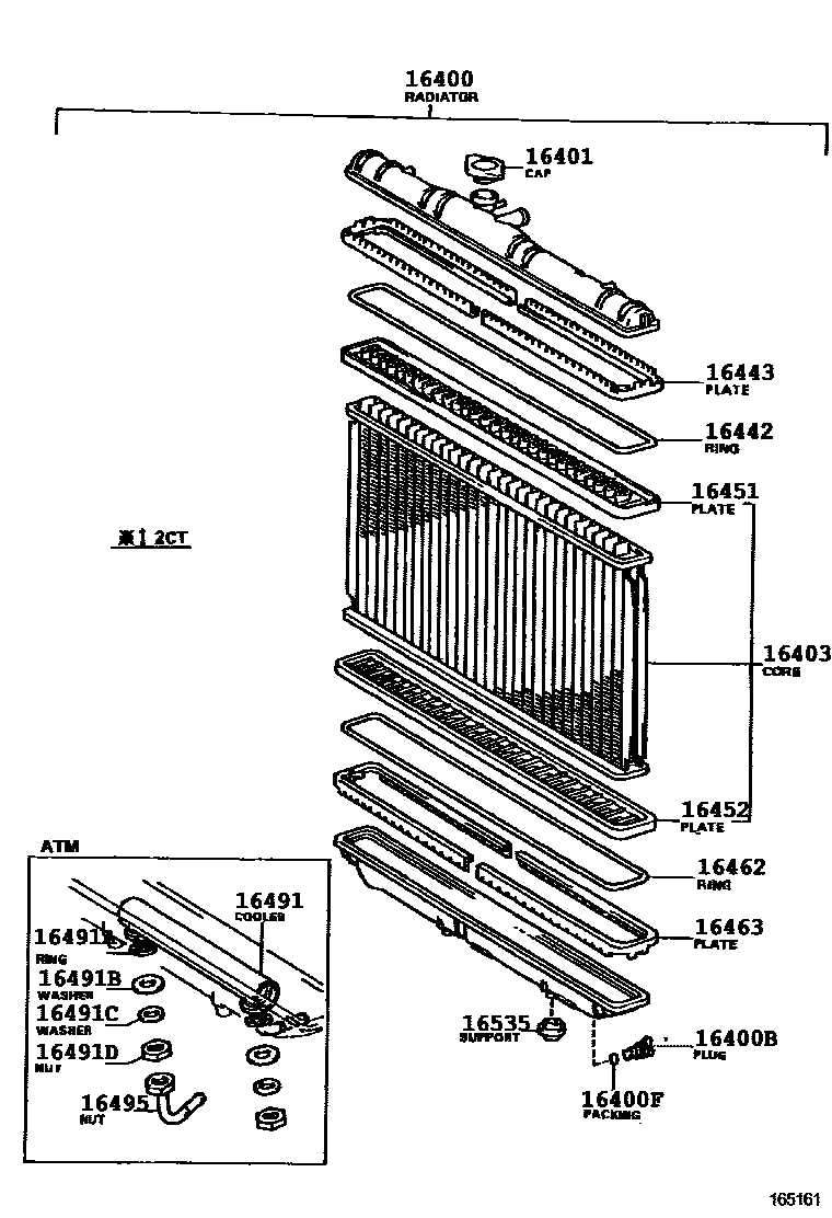 Toyota CAMRY RADIATOR & WATER OUTLET EPC diagram — 165161