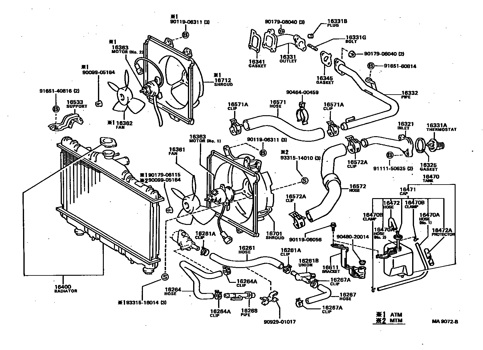 Toyota CAMRY RADIATOR & WATER OUTLET EPC diagram — MA9072B