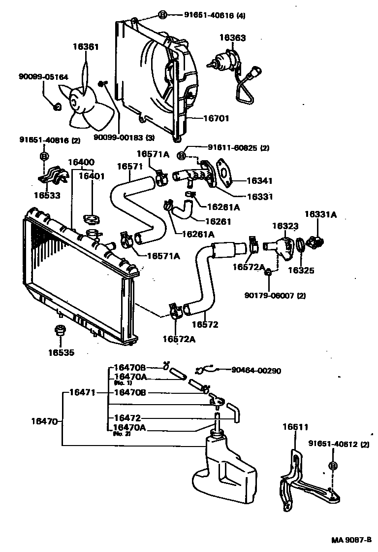 Toyota CAMRY RADIATOR & WATER OUTLET EPC diagram — MA9087B
