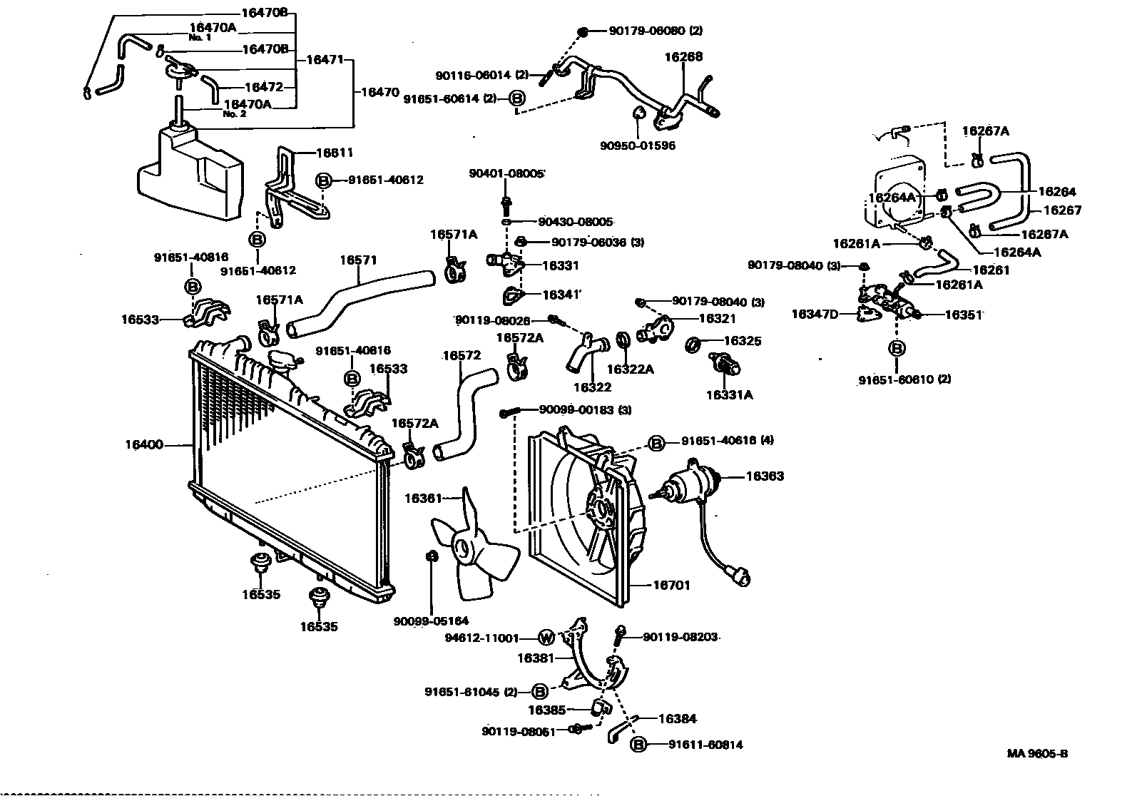 Toyota CAMRY RADIATOR & WATER OUTLET EPC diagram — MA9605B