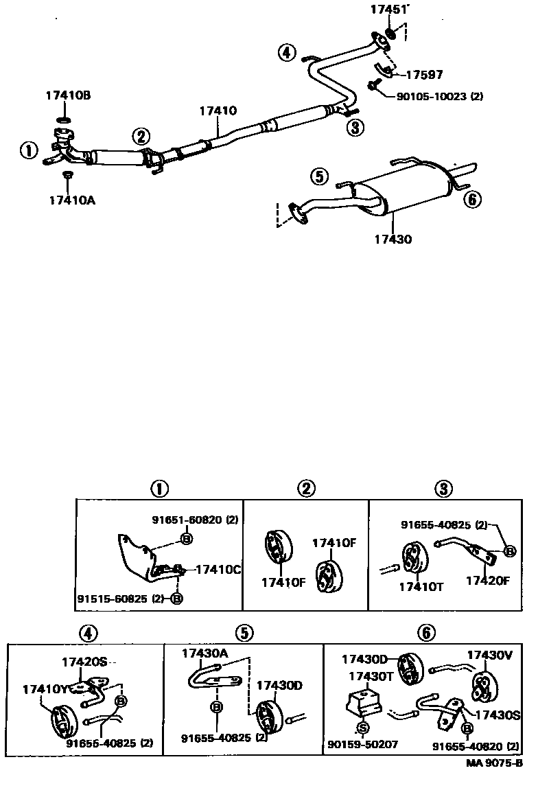 Toyota CAMRY Exhaust Pipe EPC diagram — MA9075B