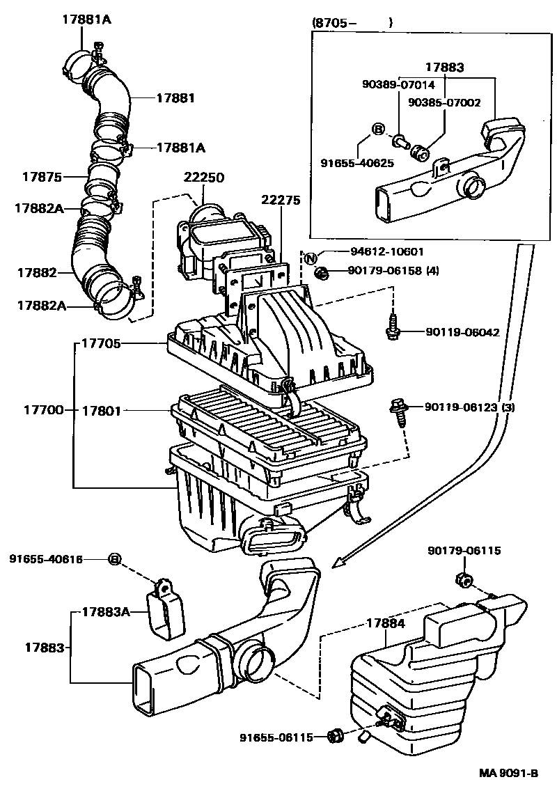 Toyota CAMRY Air Cleaner EPC diagram — MA9091B