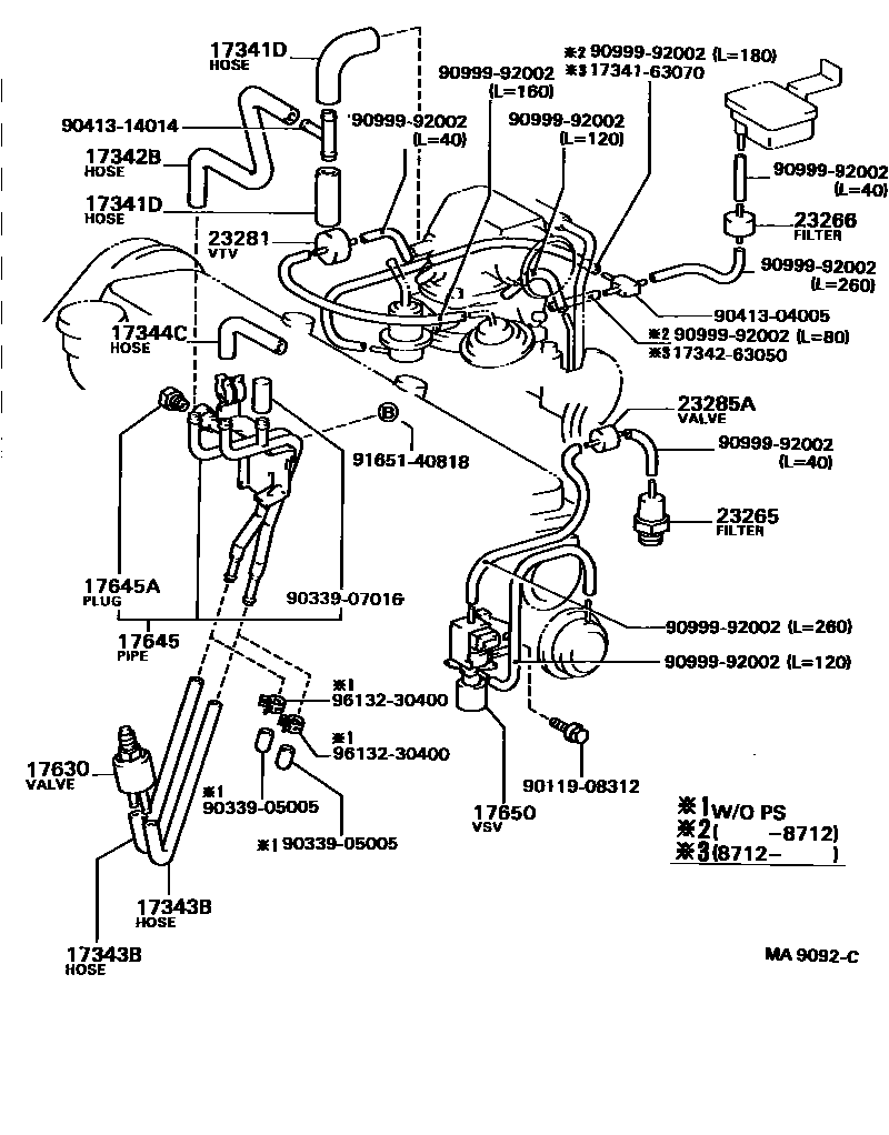 Toyota CAMRY vacuum tube EPC diagram — MA9092C