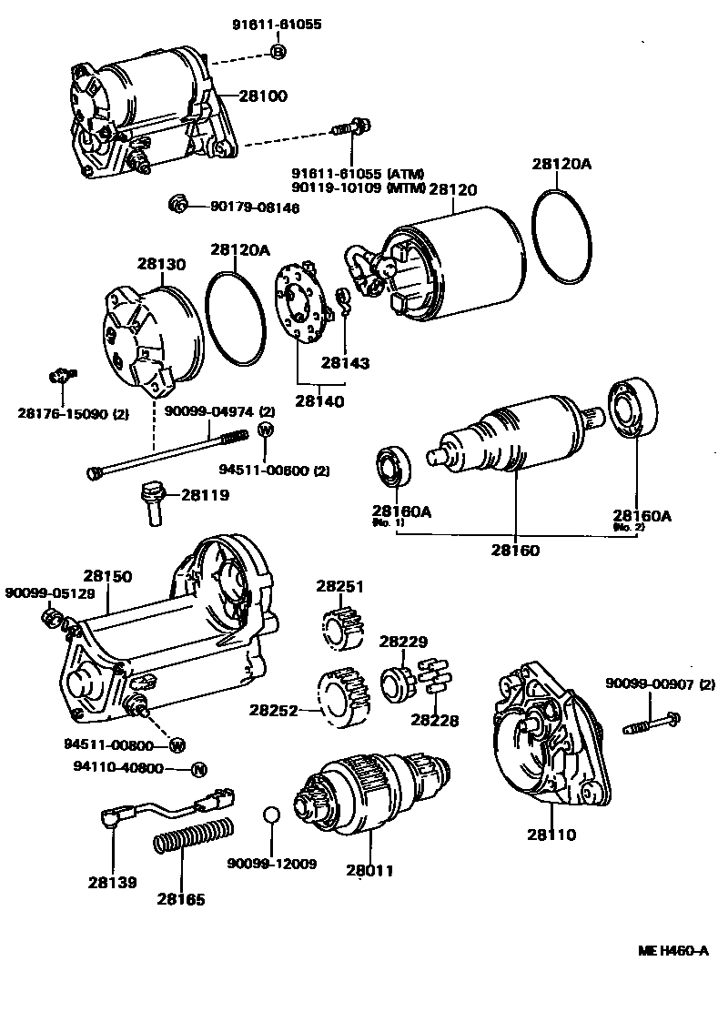 Toyota CAMRY 起动机 EPC diagram — MEH460A