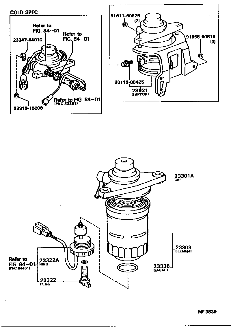 Toyota CAMRY fuel filter EPC diagram — MF3839