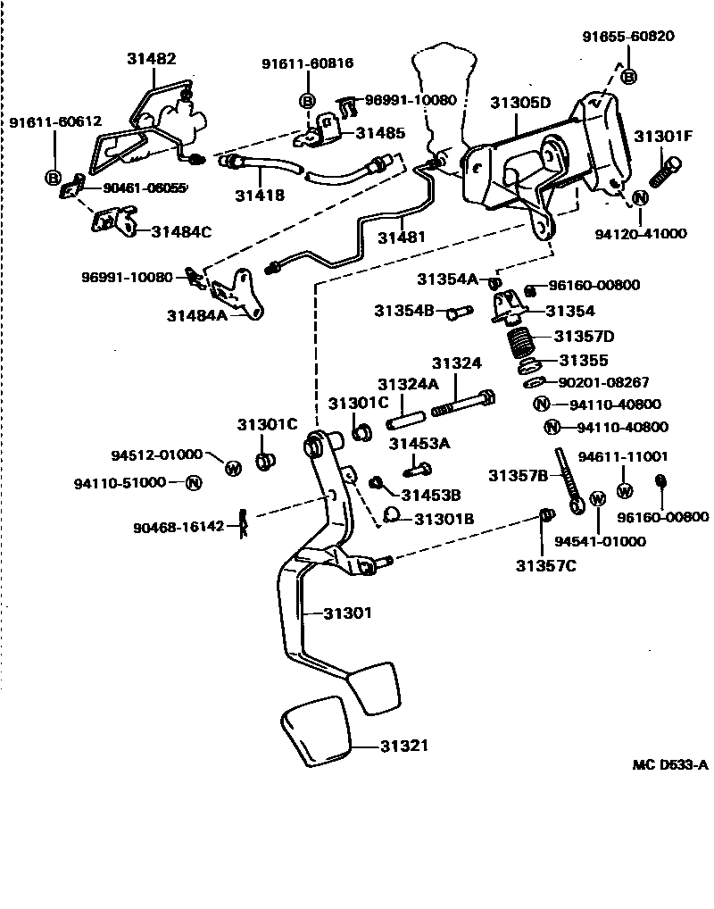 Toyota CAMRY 离合器踏板和挠性软管 EPC diagram — MCD533A