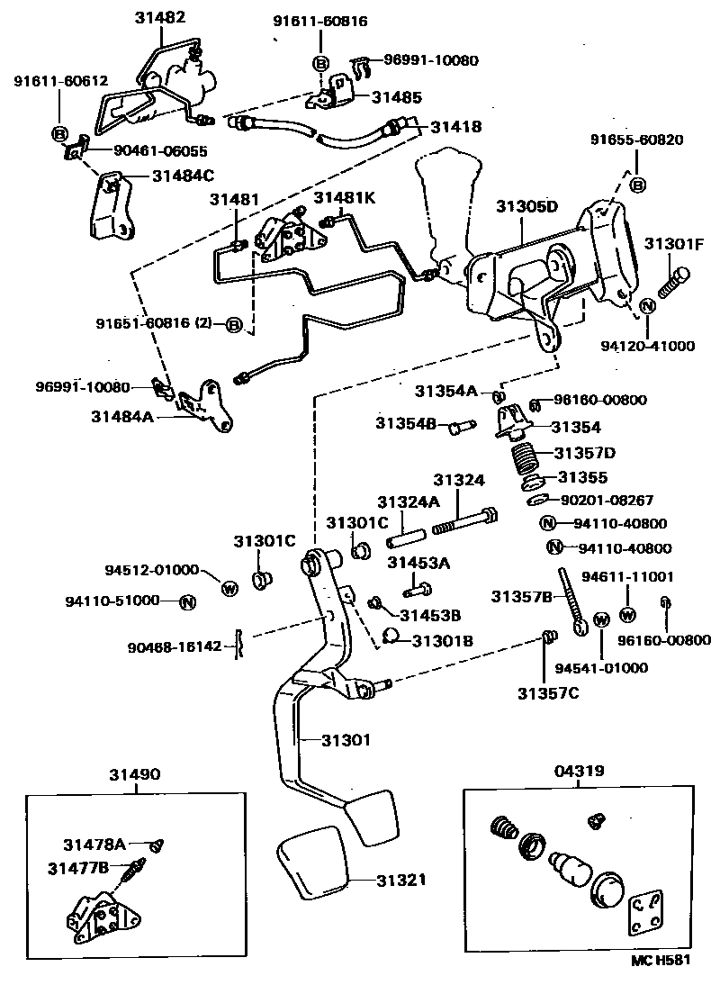 Toyota CAMRY 离合器踏板和挠性软管 EPC diagram — MCH581