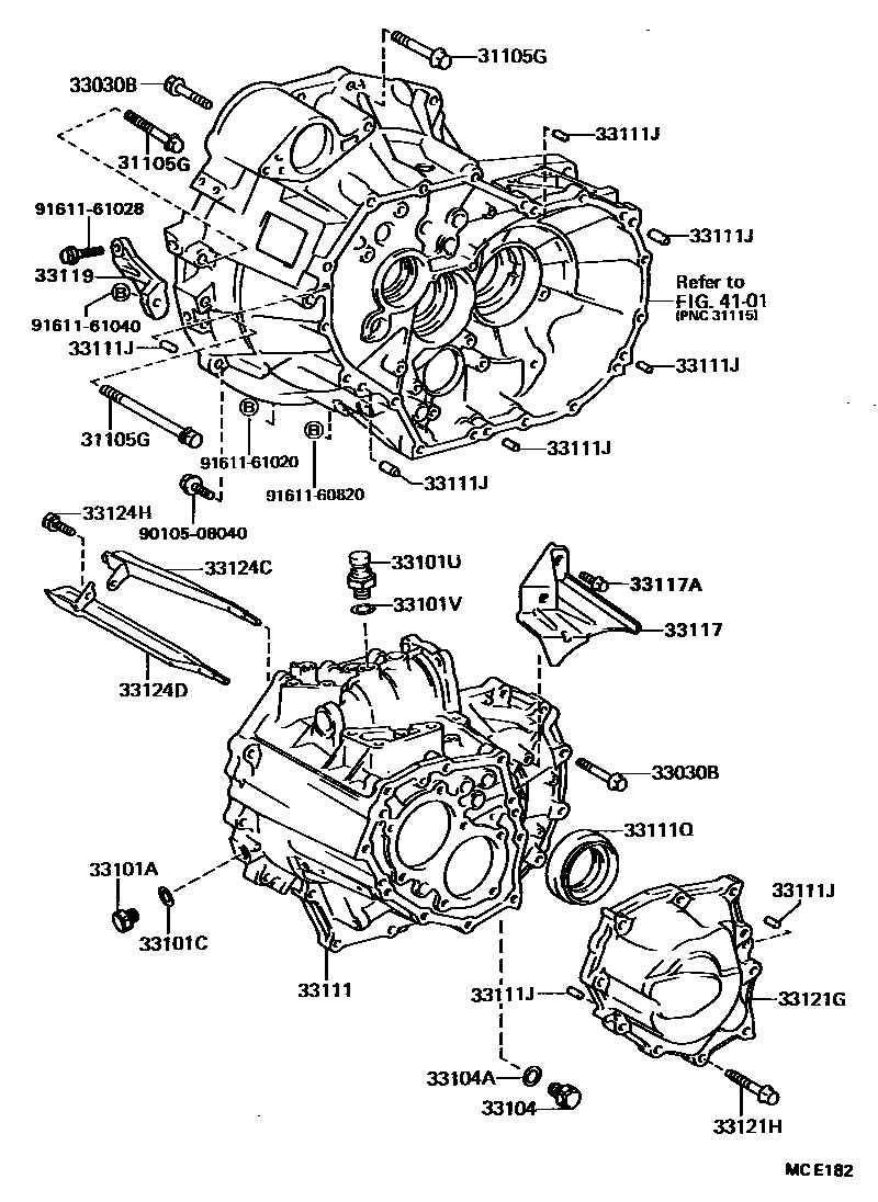Toyota CAMRY 离合器壳和变速器壳(MTM) EPC diagram — MCE182