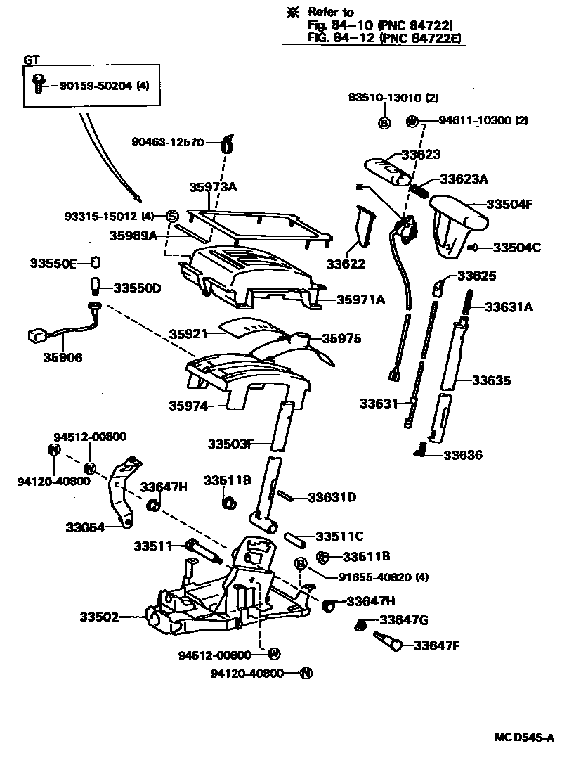 Toyota CAMRY Shift Lever & Retainer EPC diagram — MCD545A