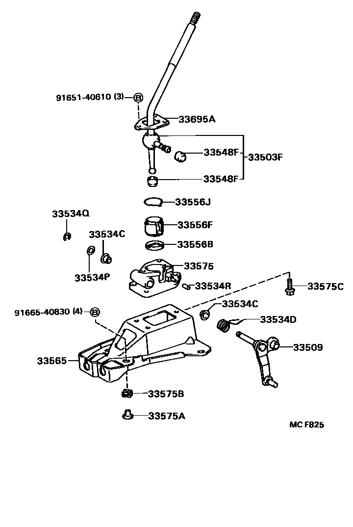Toyota CAMRY Shift Lever & Retainer EPC diagram — MCF825