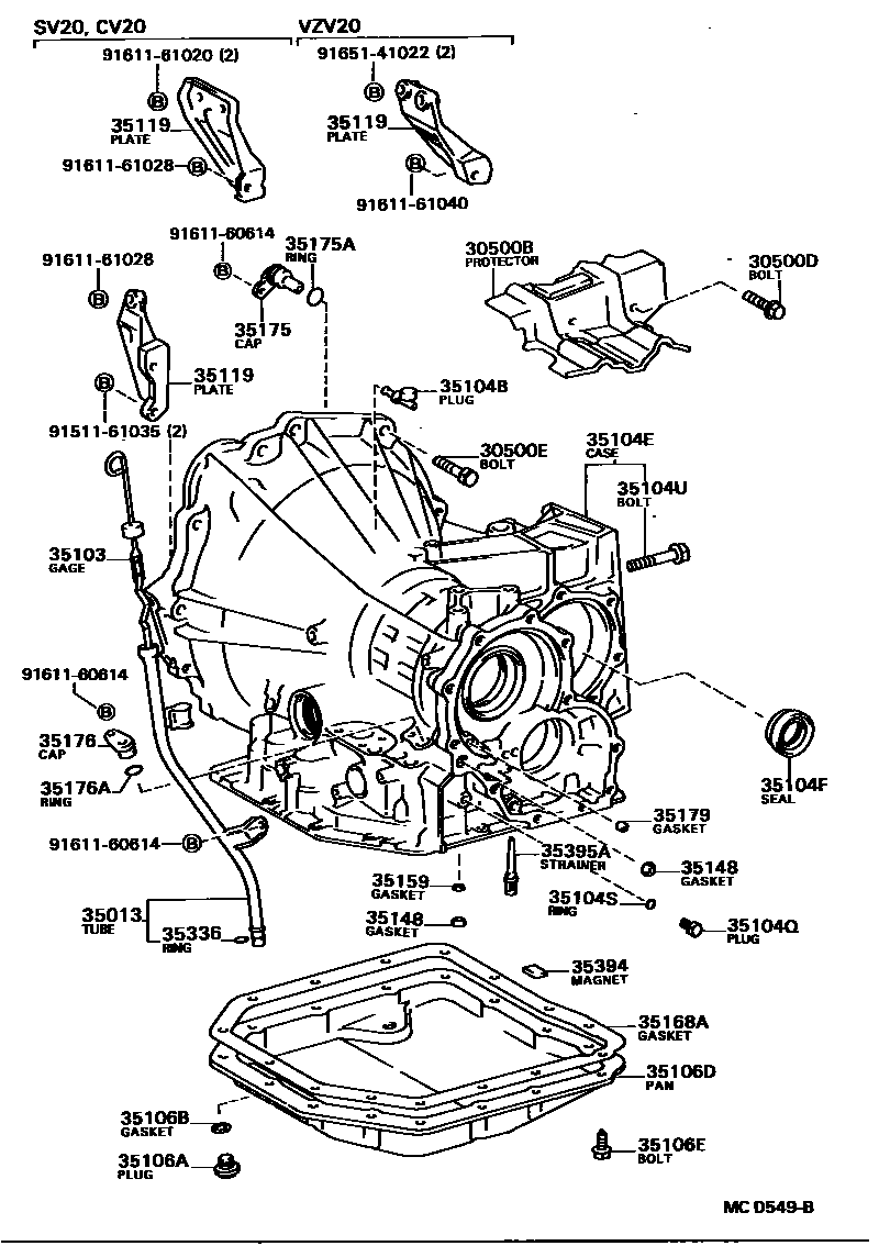 Toyota CAMRY 变速器壳和油底壳(ATM) EPC diagram — MCD549B