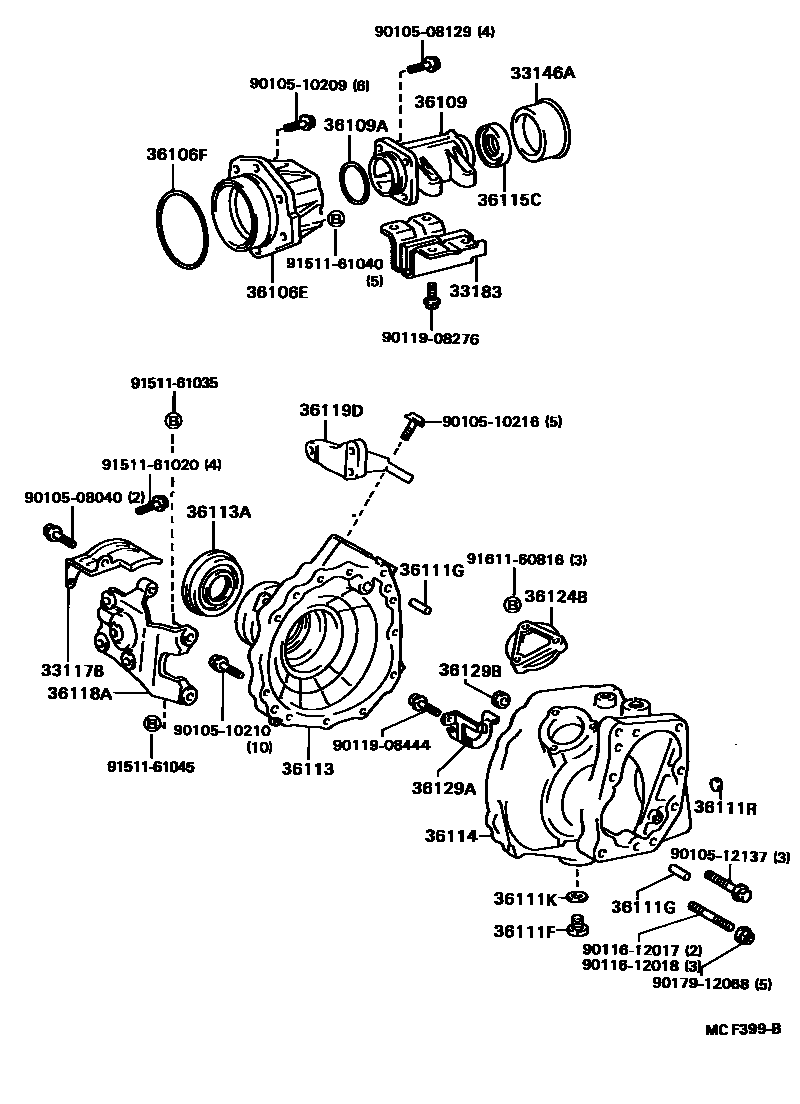 Toyota CAMRY Transfer Case & Extension Housing EPC diagram — MCF399B