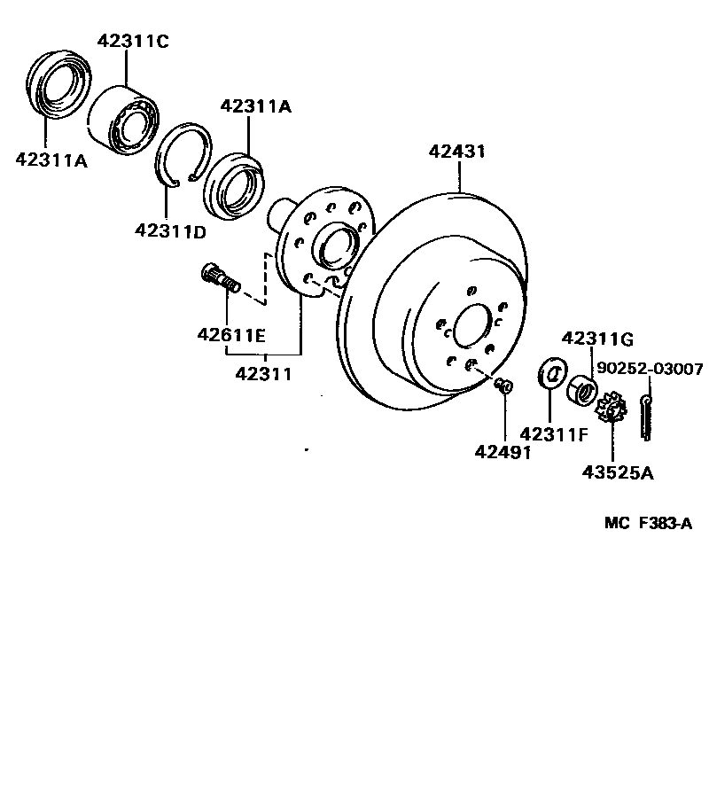 Toyota CAMRY 后桥半轴和后桥轮毂 EPC diagram — MCF383A