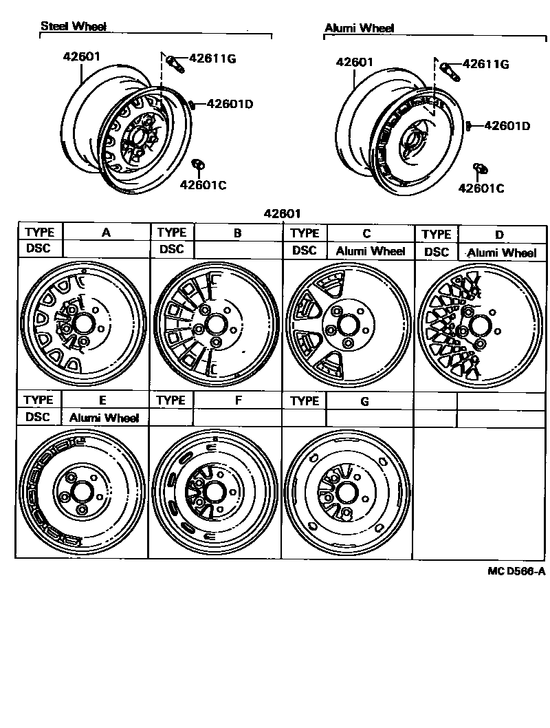Toyota CAMRY 车轮和车轮盖 EPC diagram — MCD566A