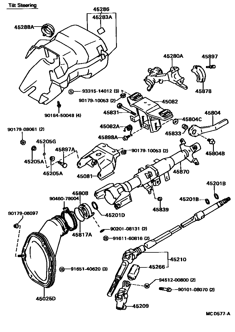 Toyota CAMRY Steering Column & Shaft EPC diagram — MCD577A