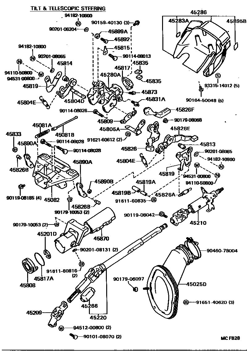 Toyota CAMRY Steering Column & Shaft EPC diagram — MCF828
