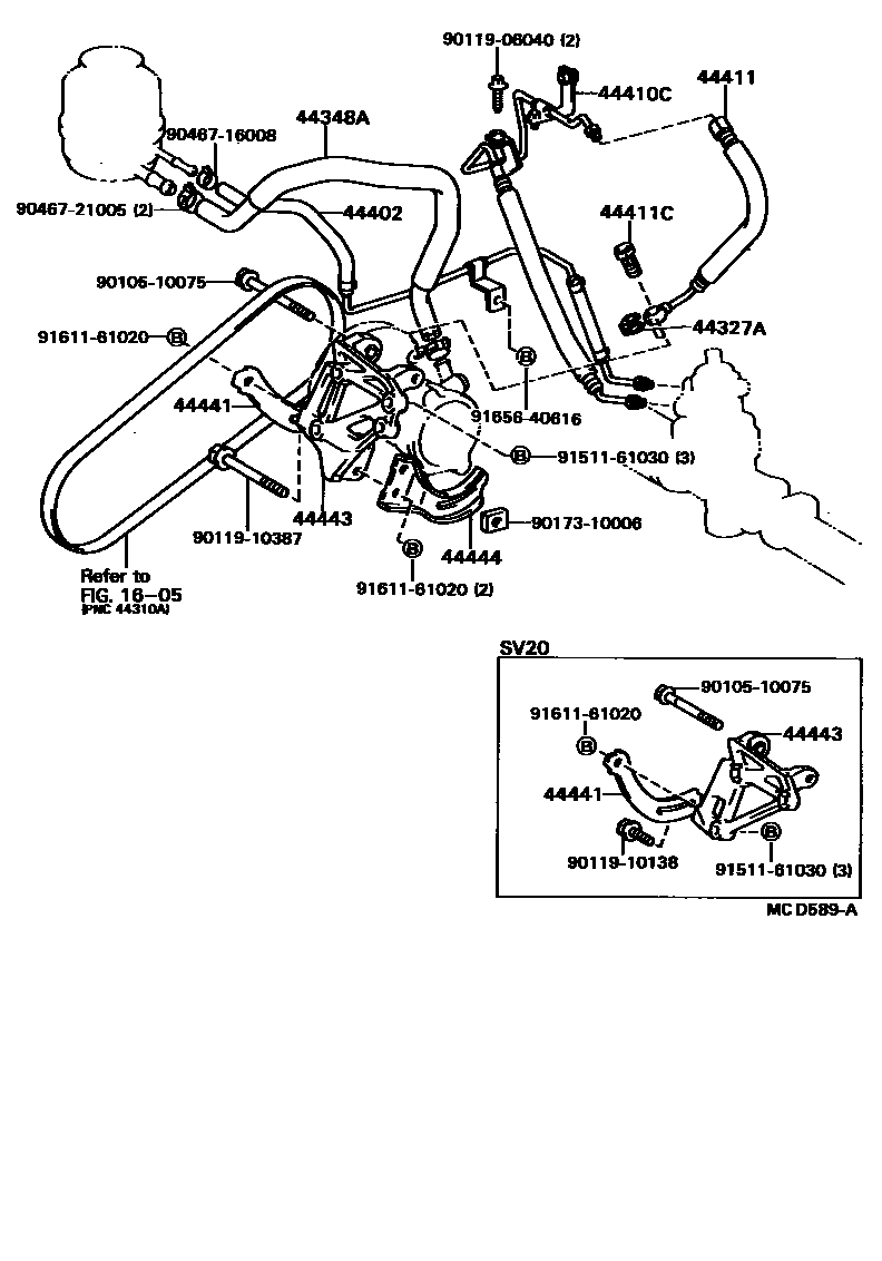 Toyota CAMRY 动力转向配管 EPC diagram — MCD589A