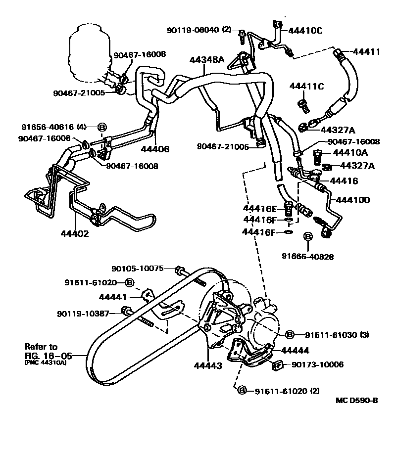 Toyota CAMRY 动力转向配管 EPC diagram — MCD590B