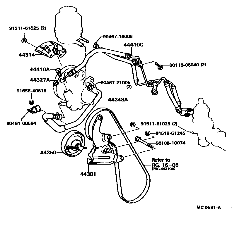 Toyota CAMRY 动力转向配管 EPC diagram — MCD591A