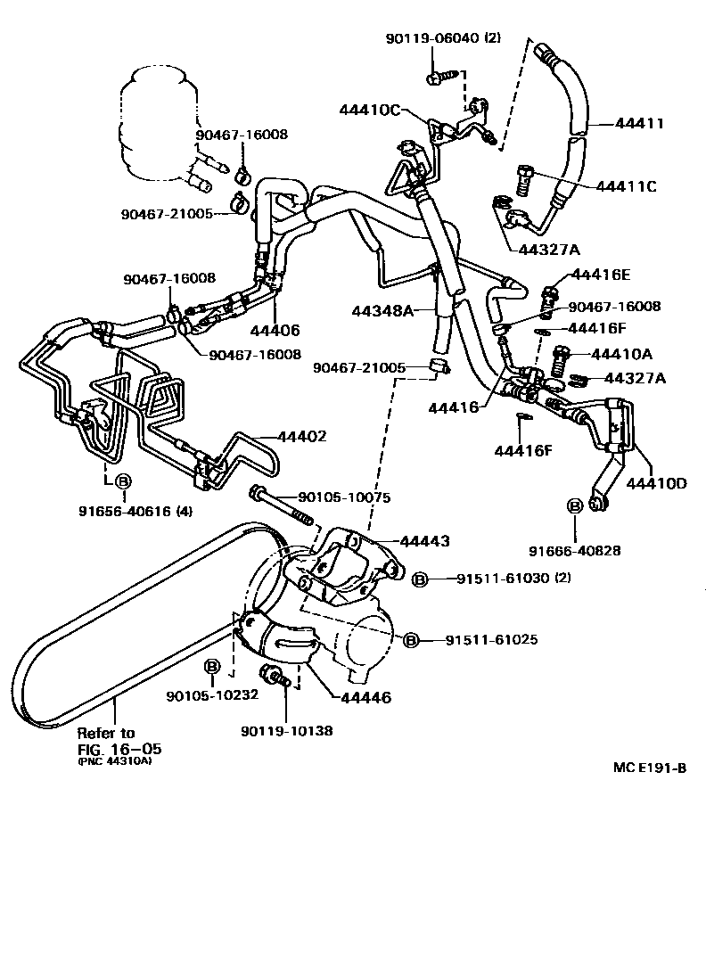 Toyota CAMRY 动力转向配管 EPC diagram — MCE191B