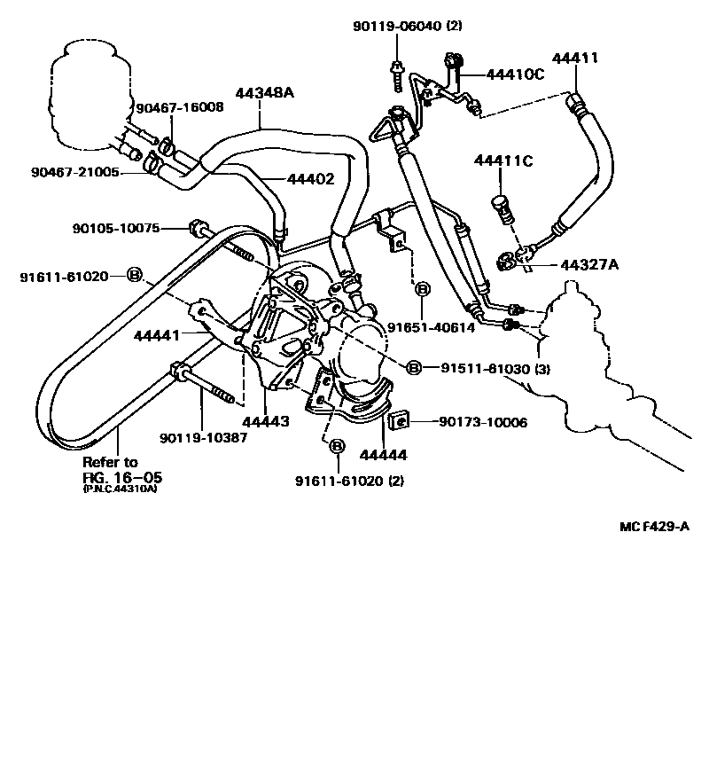 Toyota CAMRY 动力转向配管 EPC diagram — MCF429A
