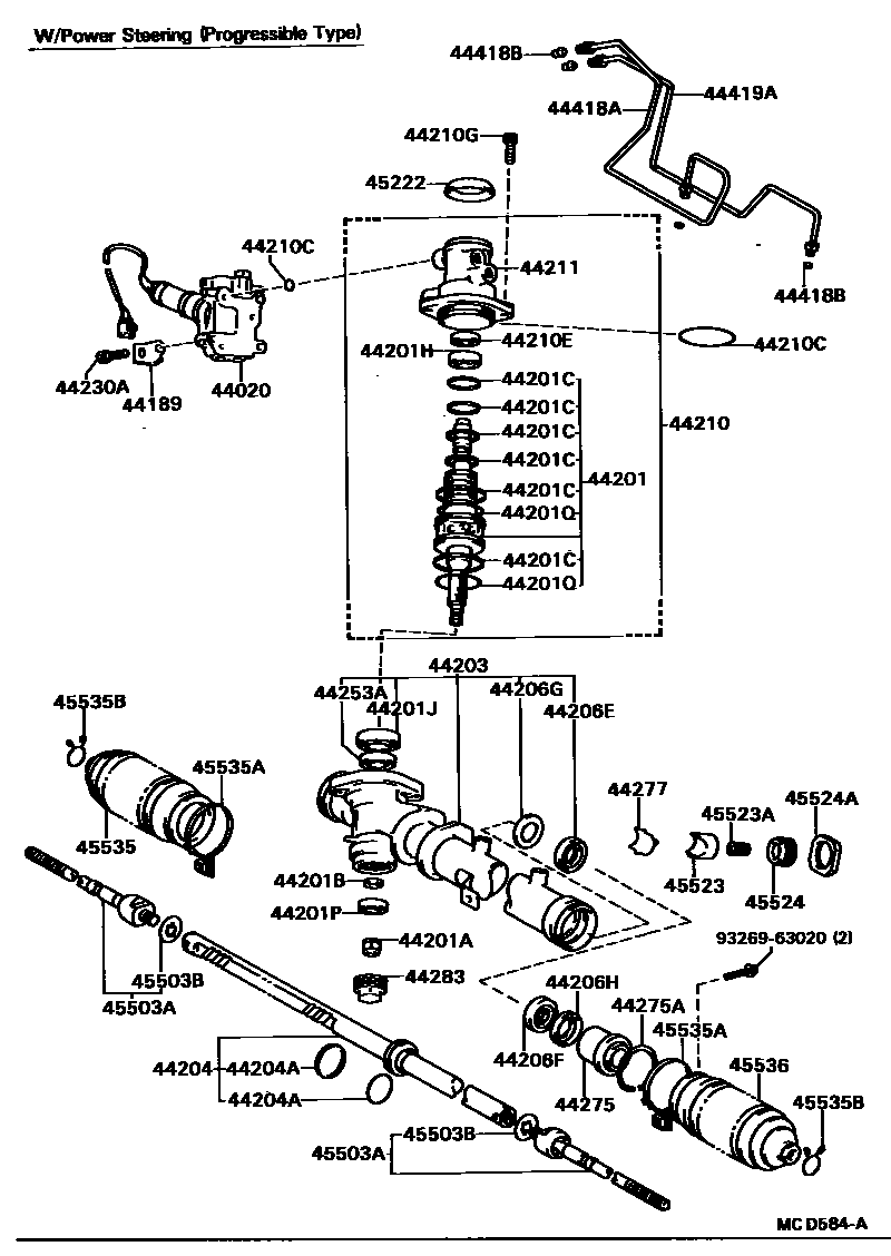 Toyota CAMRY 前转向齿轮和连杆 EPC diagram — MCD584A
