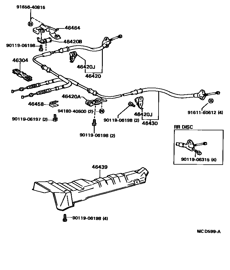 Toyota CAMRY Parking Brake & Cable EPC diagram — MCD599A