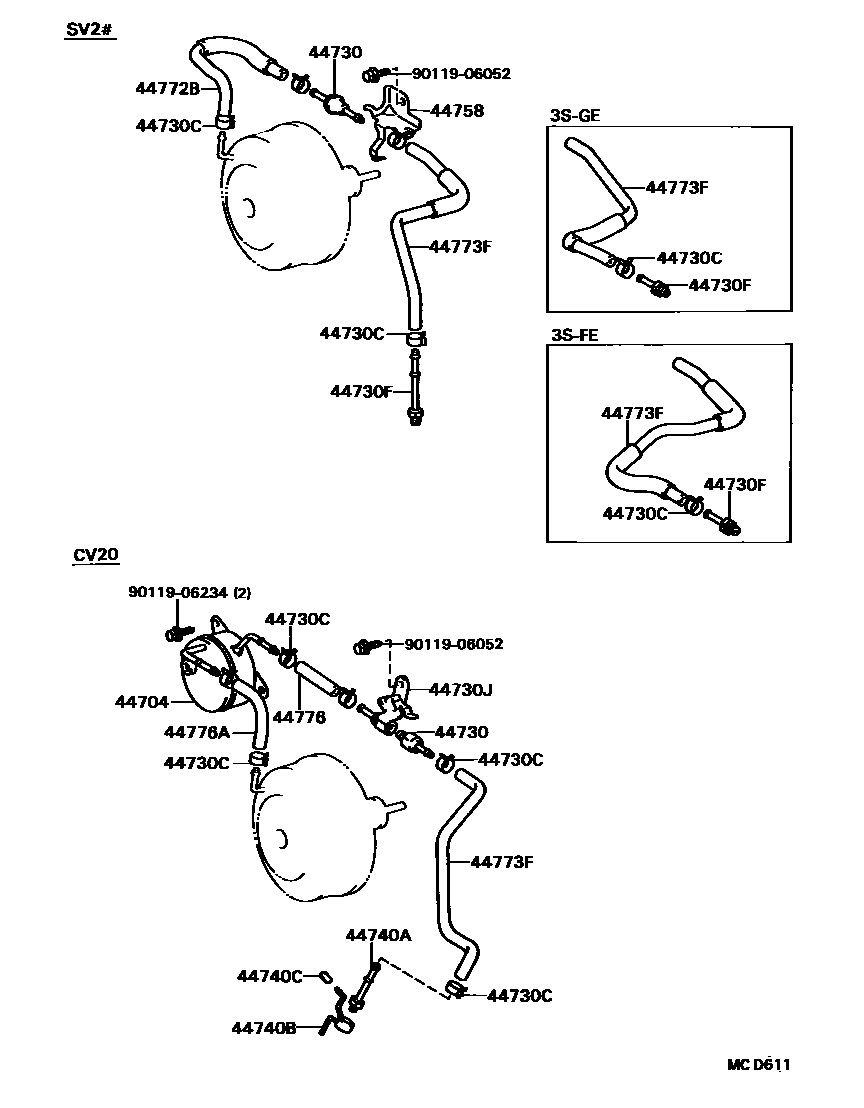 Toyota CAMRY 制动助力器和真空管 EPC diagram — MCD611