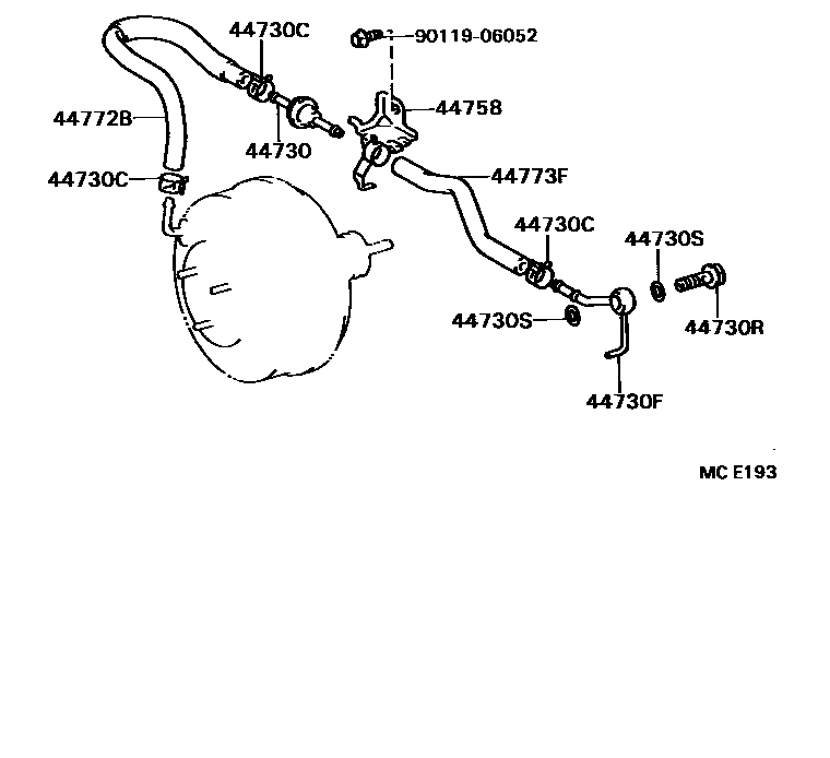 Toyota CAMRY 制动助力器和真空管 EPC diagram — MCE193