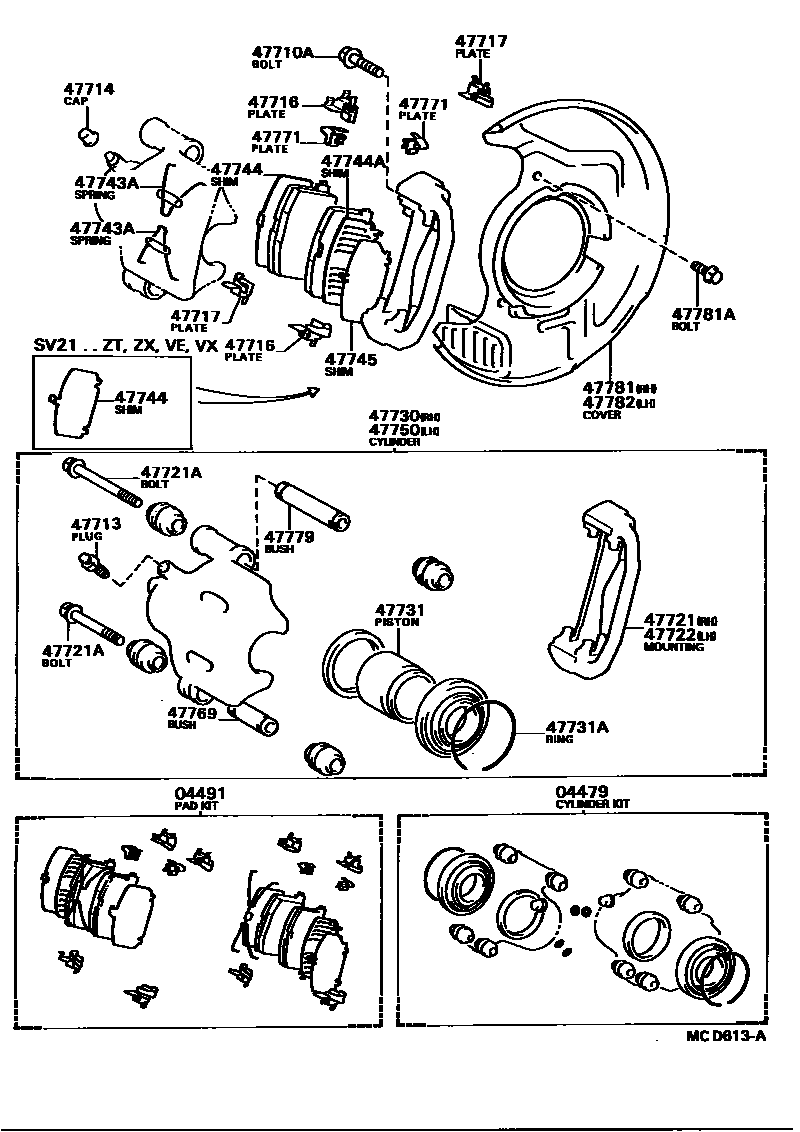 Toyota CAMRY 前盘式制动器卡钳和防尘罩 EPC diagram — MCD613A