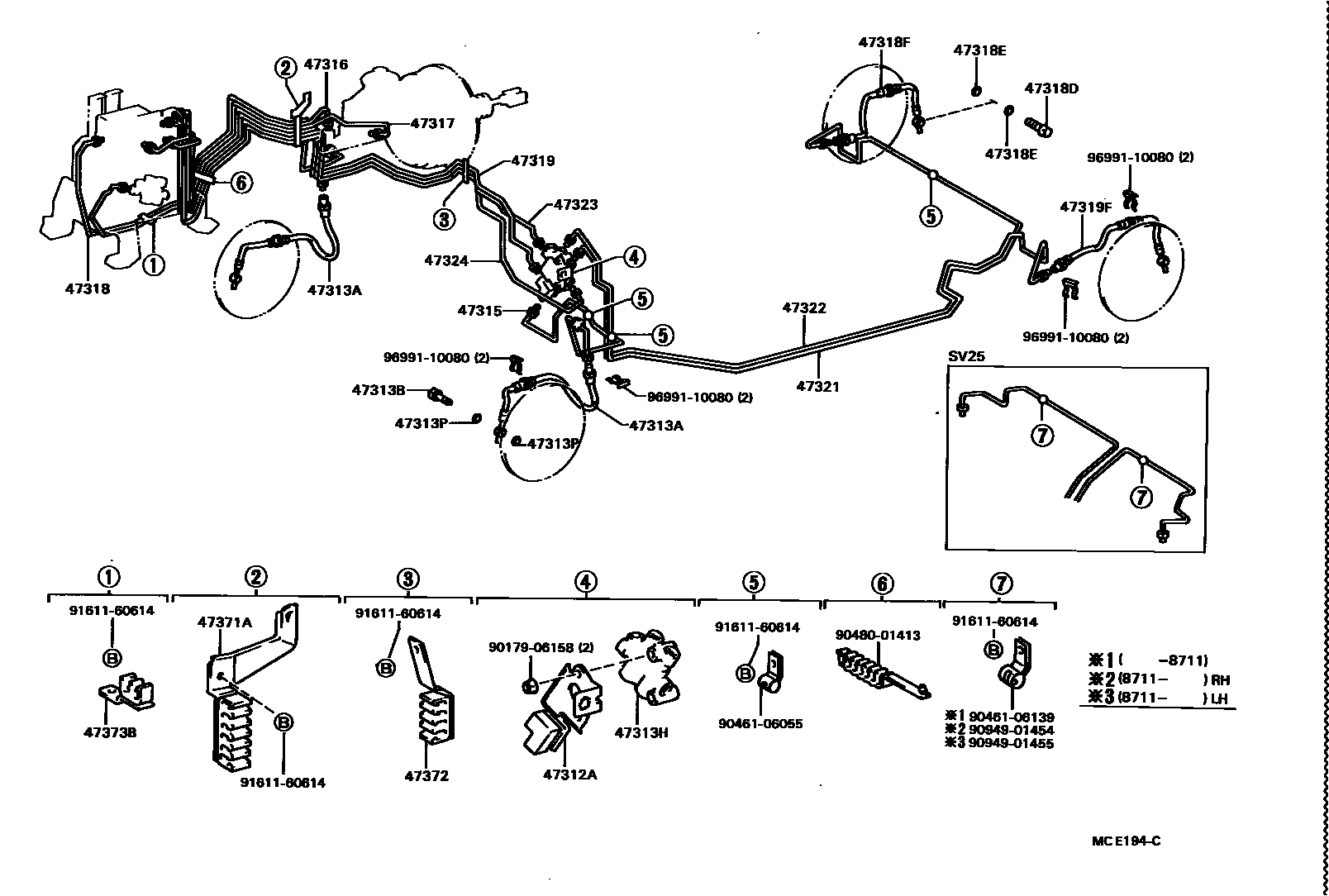 Toyota CAMRY 制动配管和卡箍 EPC diagram — MCE194C