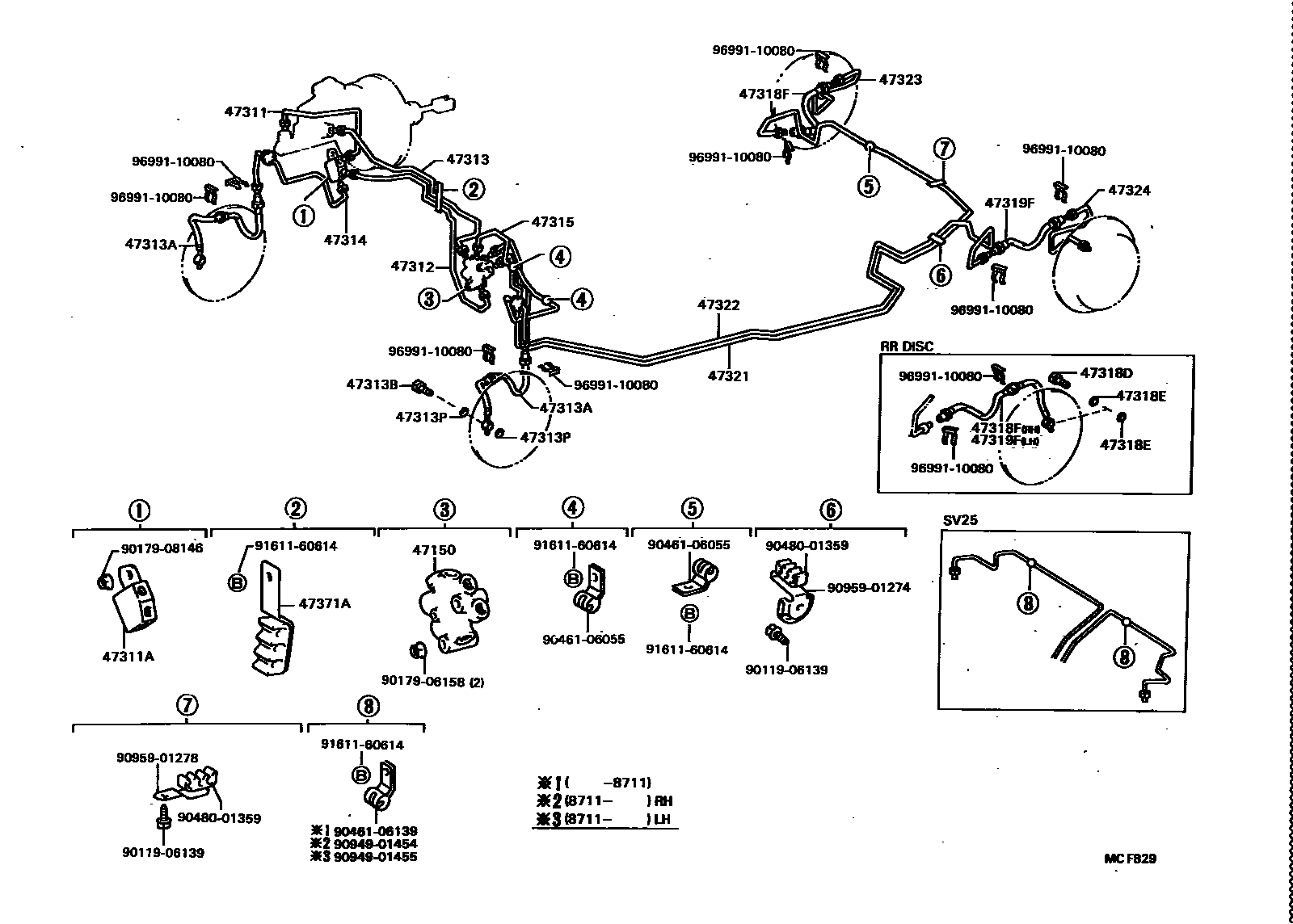Toyota CAMRY 制动配管和卡箍 EPC diagram — MCF829