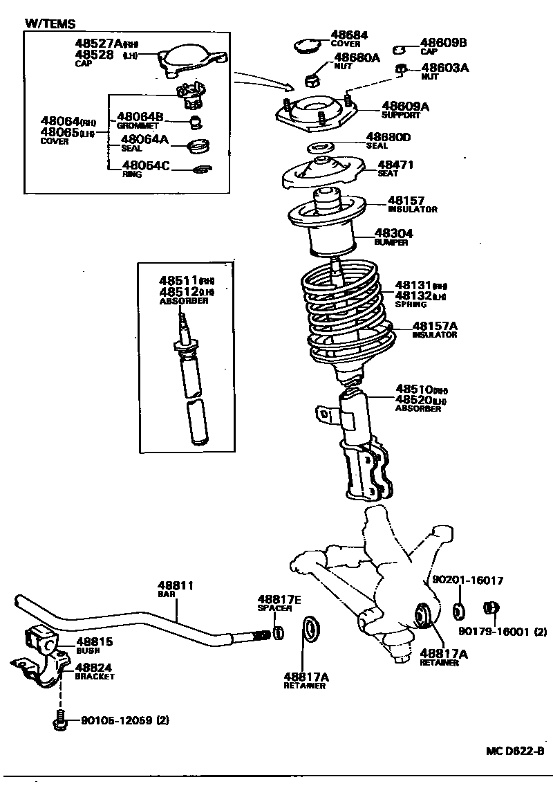 Toyota CAMRY Front Spring & Shock Absorber EPC diagram — MCD622B
