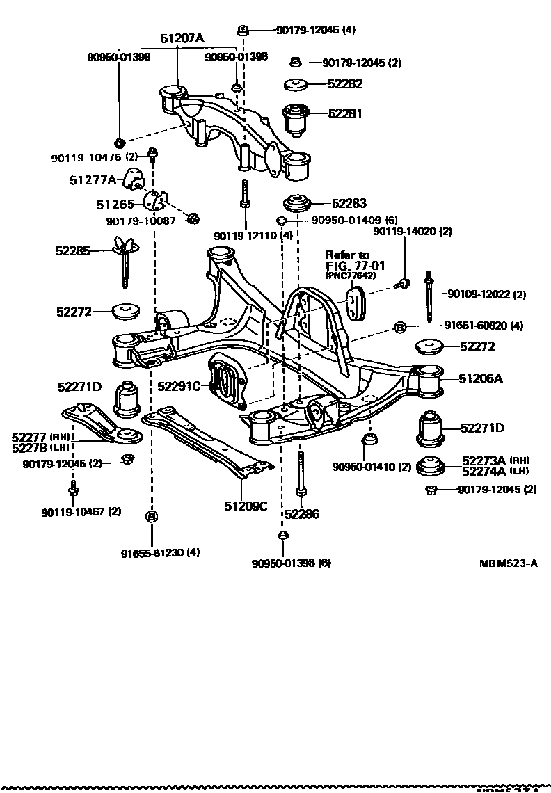 Toyota CAMRY 悬架横梁和发动机底罩 EPC diagram — NBM523A
